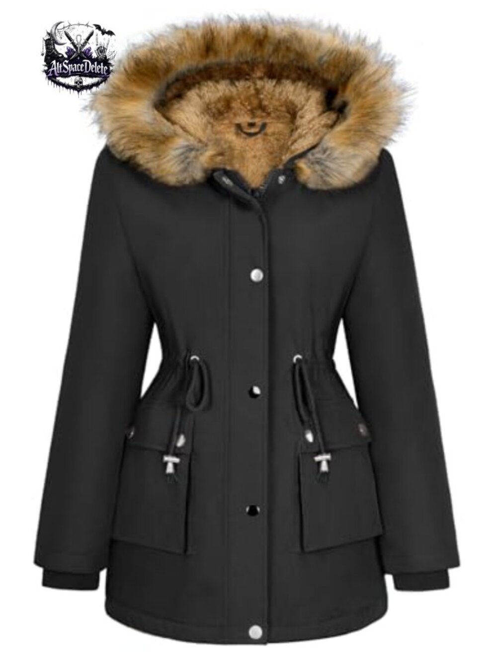 Women Fleece Lined Parka Jacket Faux-Fur Hood Winter Coat